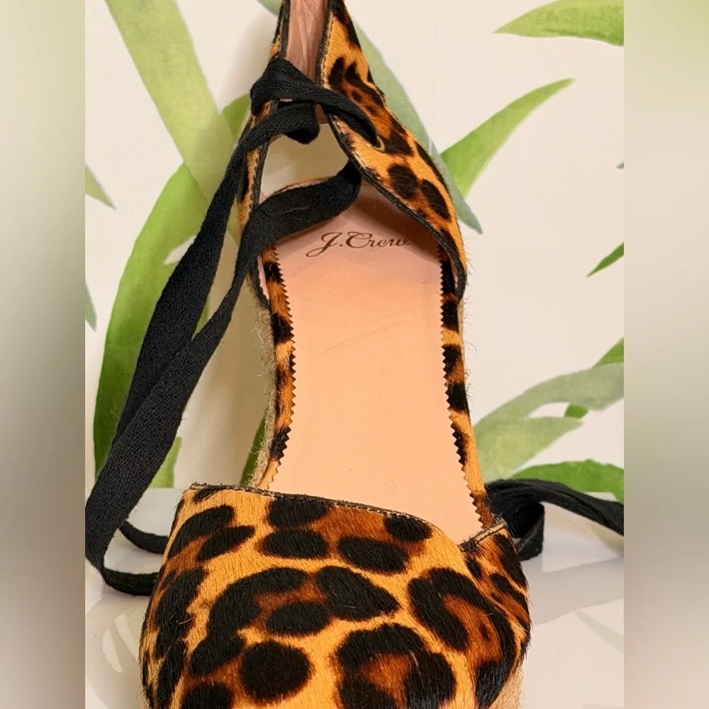 NEW J. Crew Leopard Print Espadrille Wedges with Black Ties